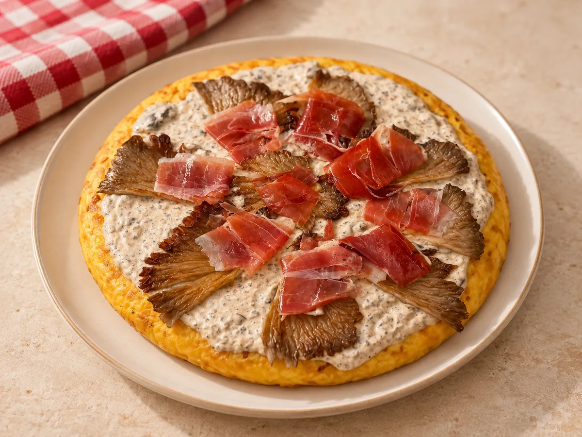 Tortilla de boletus y jamón